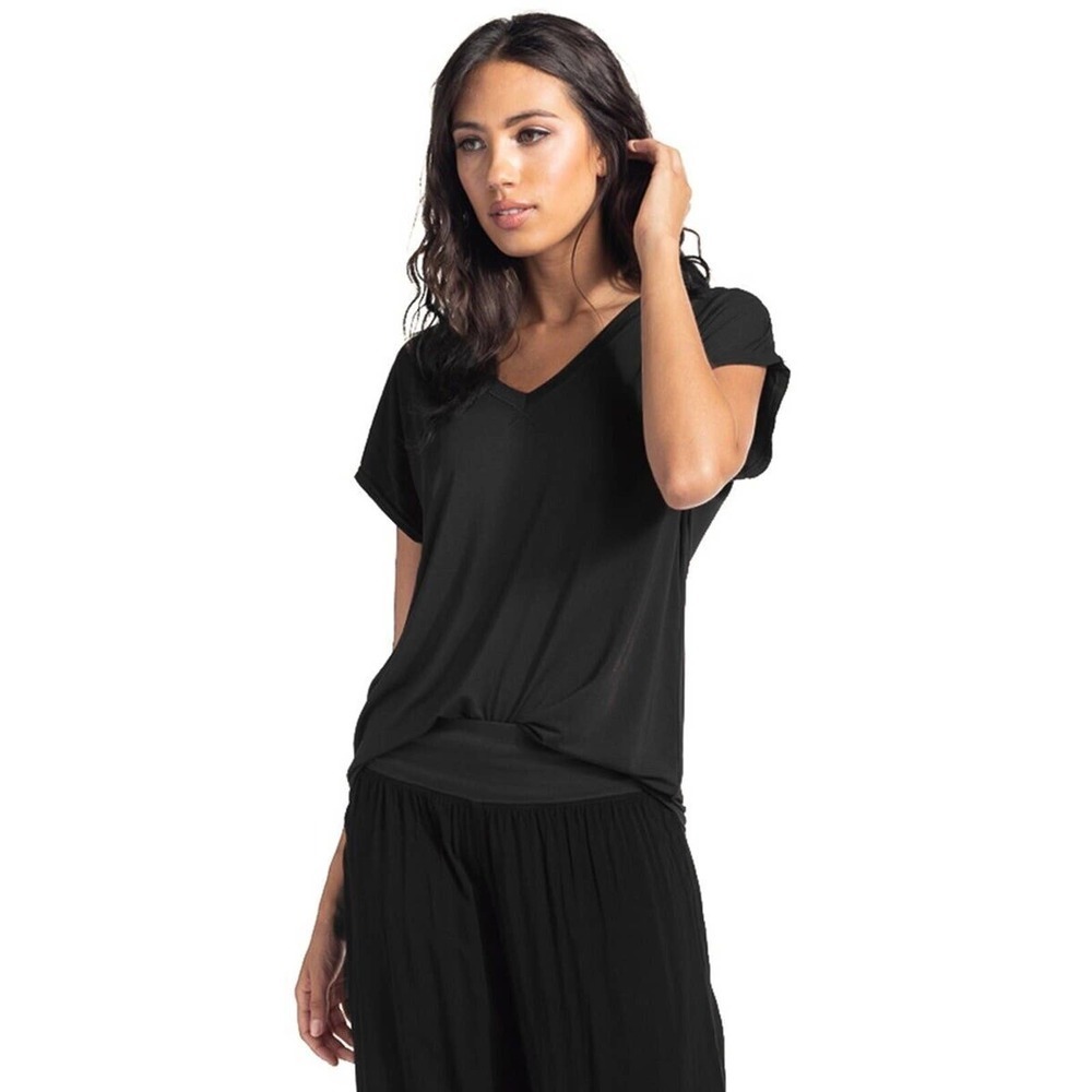james perse Slouchy V-neck Short Sleeves Jersey Top In Black Sz 3/Large